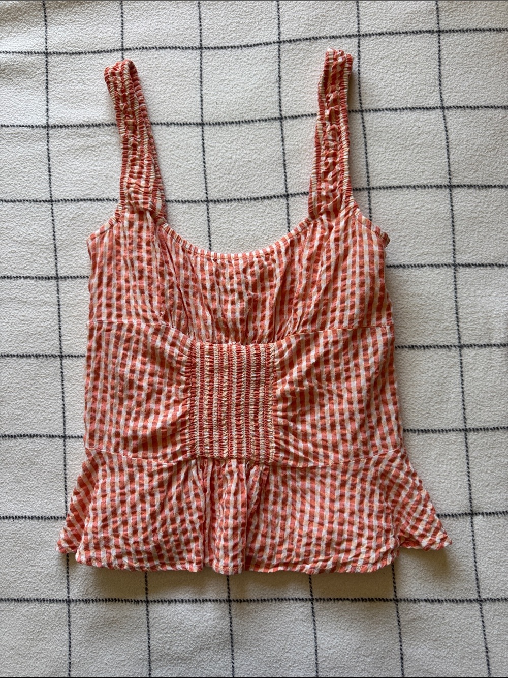 Smocked Rust-White Striped Peplum Cami